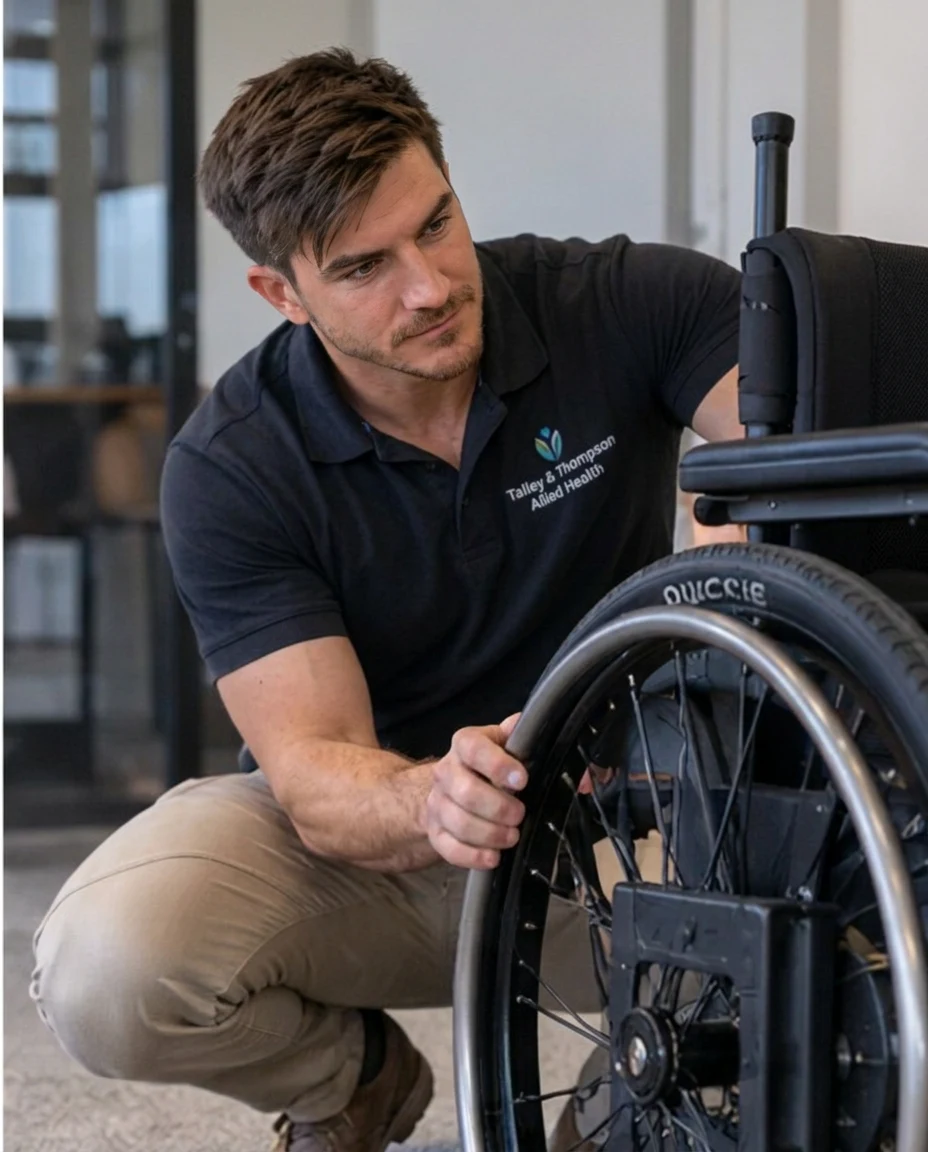 Derek assessing wheelchair seating and mobility equipment