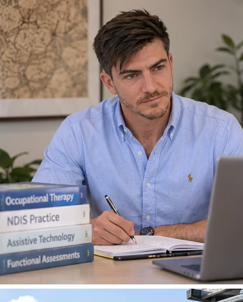 Derek reviewing occupational therapy assessment documentation
