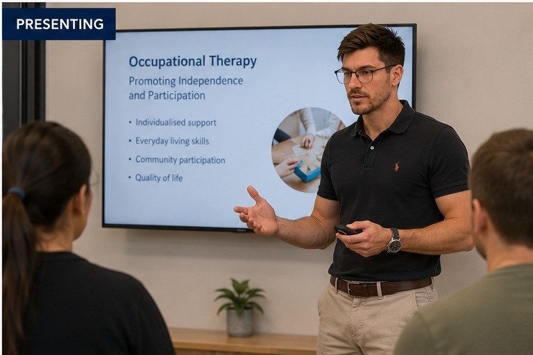 Derek mentoring occupational therapists during a professional learning session