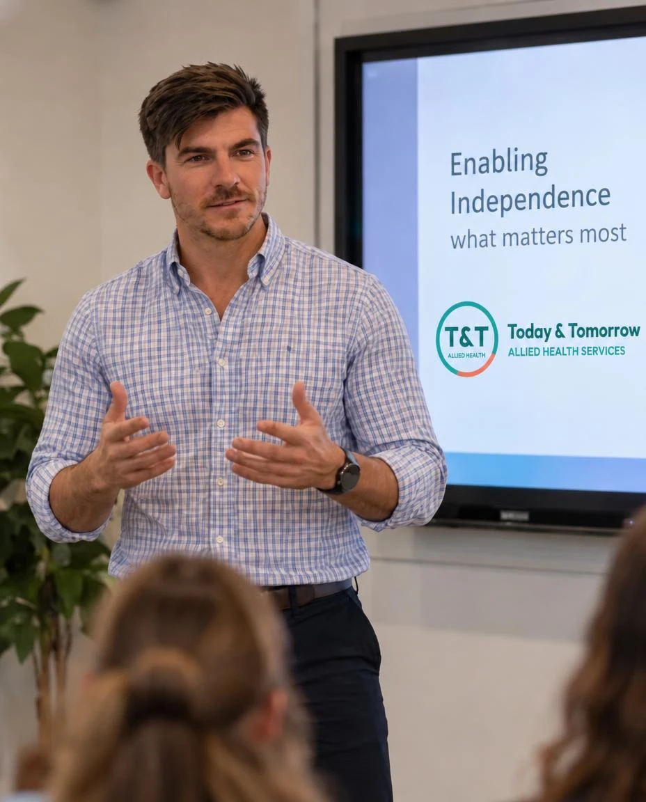 Derek presenting professional education on function, independence and inclusion