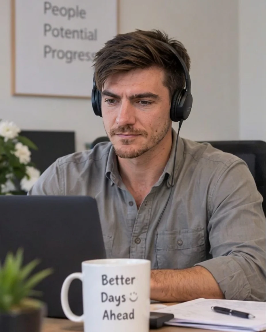 Derek providing an occupational therapy Telehealth appointment from his desk